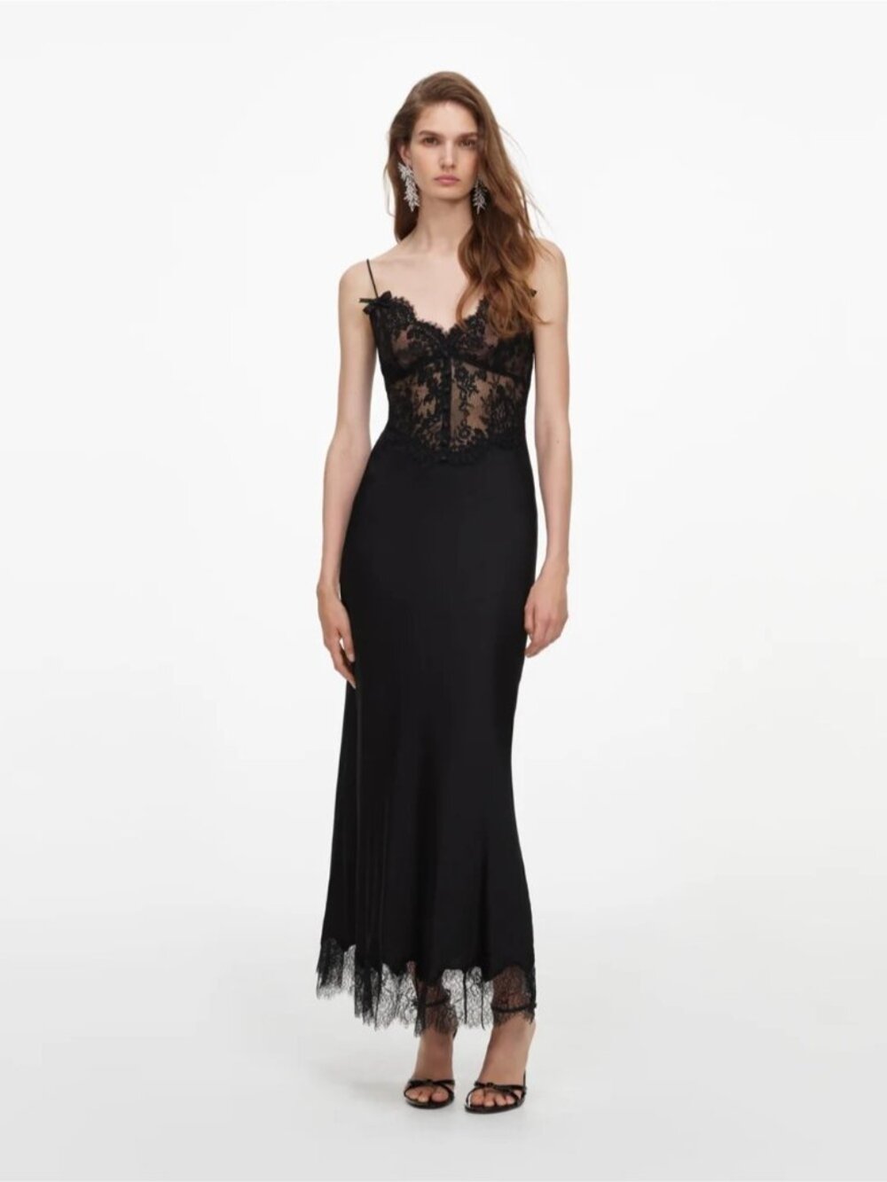 NEW Self-Portrait Black Satin Lace Sleeveless Midi Dress US 2 UK 6 - Picture 3 of 16